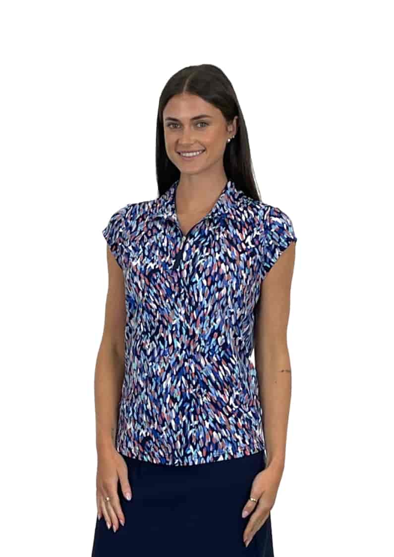 Sonja Cap Sleeve Ruffle Polo in Turquoise by Tracy Negoshian main image 0