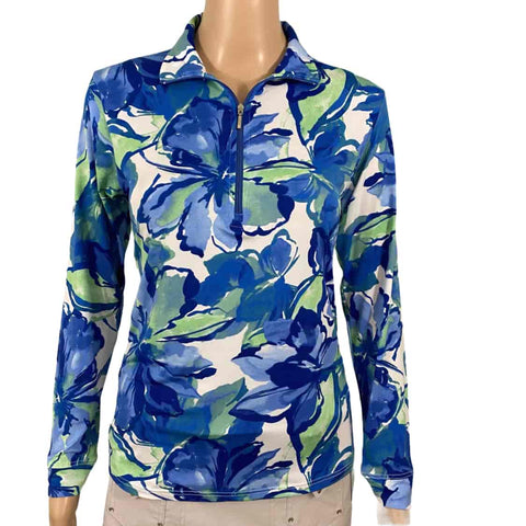 Corsican Long Sleeve Polo in Botanica print with plus+ sizes