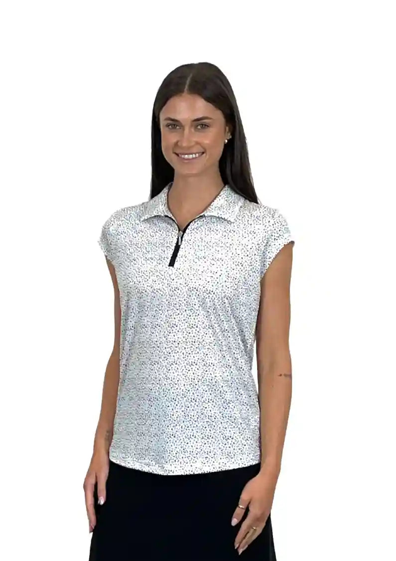 Corsican capped sleeve polo in Whitehouse