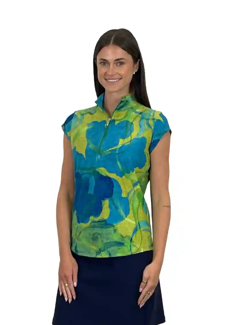 Corsican capped sleeve polo in Willow