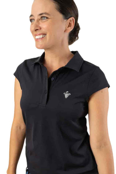 Red Belly Active Cap Sleeve Polo in Caviar