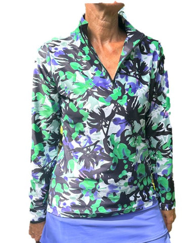 Red Belly Active long sleeve polo in Emerald Graphic