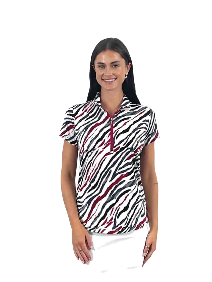 Corsican short sleeve polo in red river