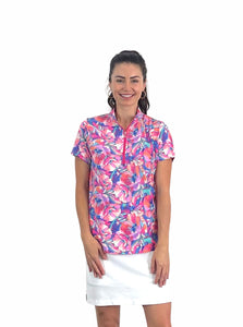 Corsican Short Sleeve Polo in Hawaii print - with Plus+ sizes