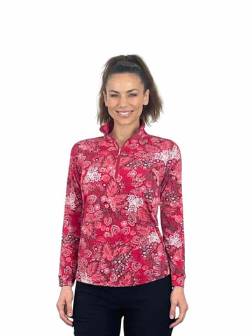 Corsican Long Sleeve Polo in Hidden Flower print with plus+ sizes