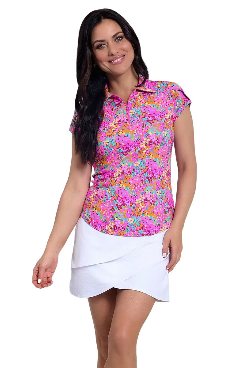 Ibkul Short Sleeve Polo in Allana Hot Pink
