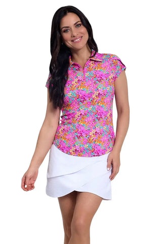 Ibkul Short Sleeve Polo in Allana Hot Pink