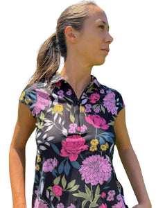 Red Belly Active Cap Sleeve Polo - Hot Pink Bloom