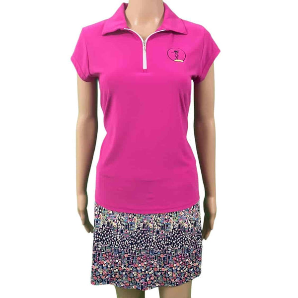 Corsican capped sleeve polo in fuschia