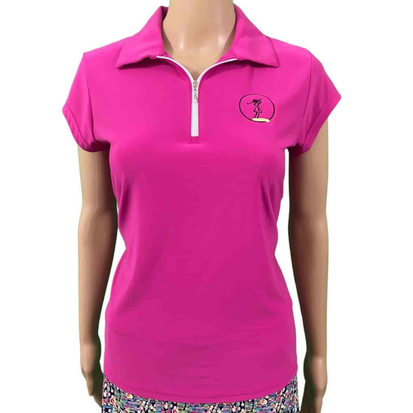 Corsican capped sleeve polo in fuschia