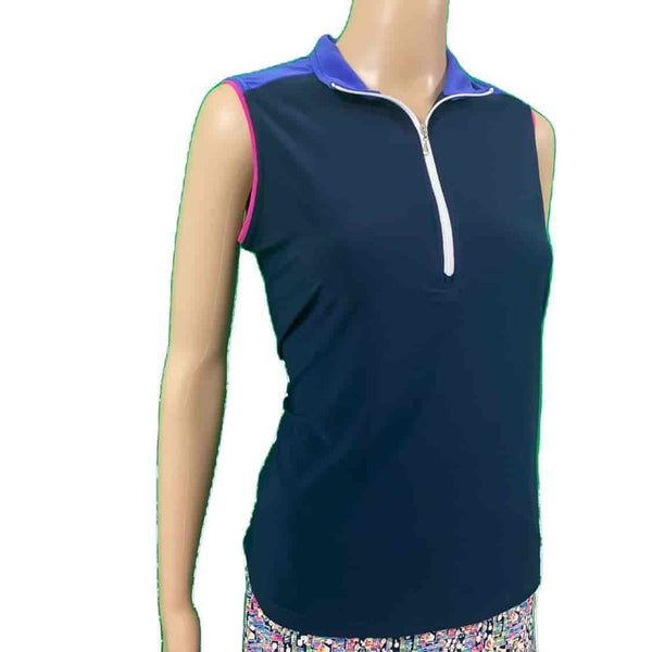 Corsican polo in navy with moonlit panels and pink trim