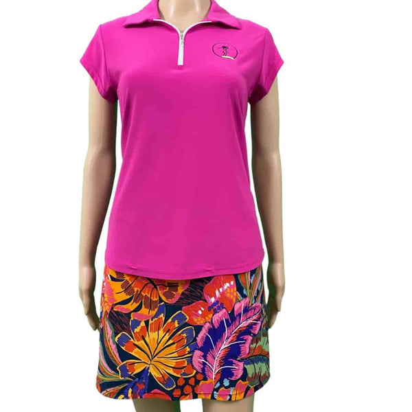 Corsican capped sleeve polo in fuschia