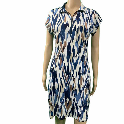 Corsican capped sleeve jersey dress in charter