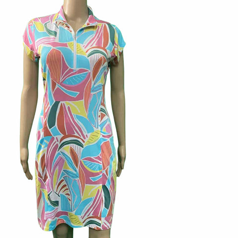 Corsican jersey golf dress in tango