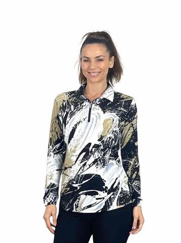 Corsican Long Sleeve Polo in Lightning Ridge print with plus+ sizes