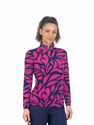 Corsican Long Sleeve Polo in Raspberry Lane print with plus+ sizes