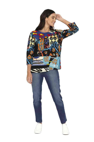 Orientique Contemporary Patch Long Sleeve Top in Zanzibar with Plus+ sizes