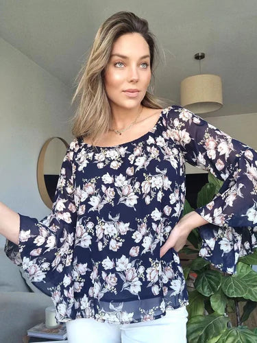 Spicy sugar navy floral print top