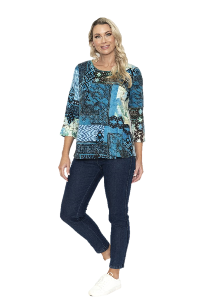 Orientique Contemporary Long Sleeve Top in Isfahni Blue