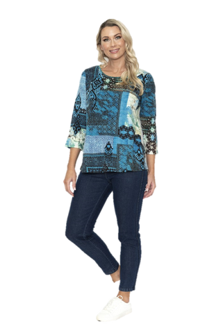 Orientique Contemporary Long Sleeve Top in Isfahni Blue